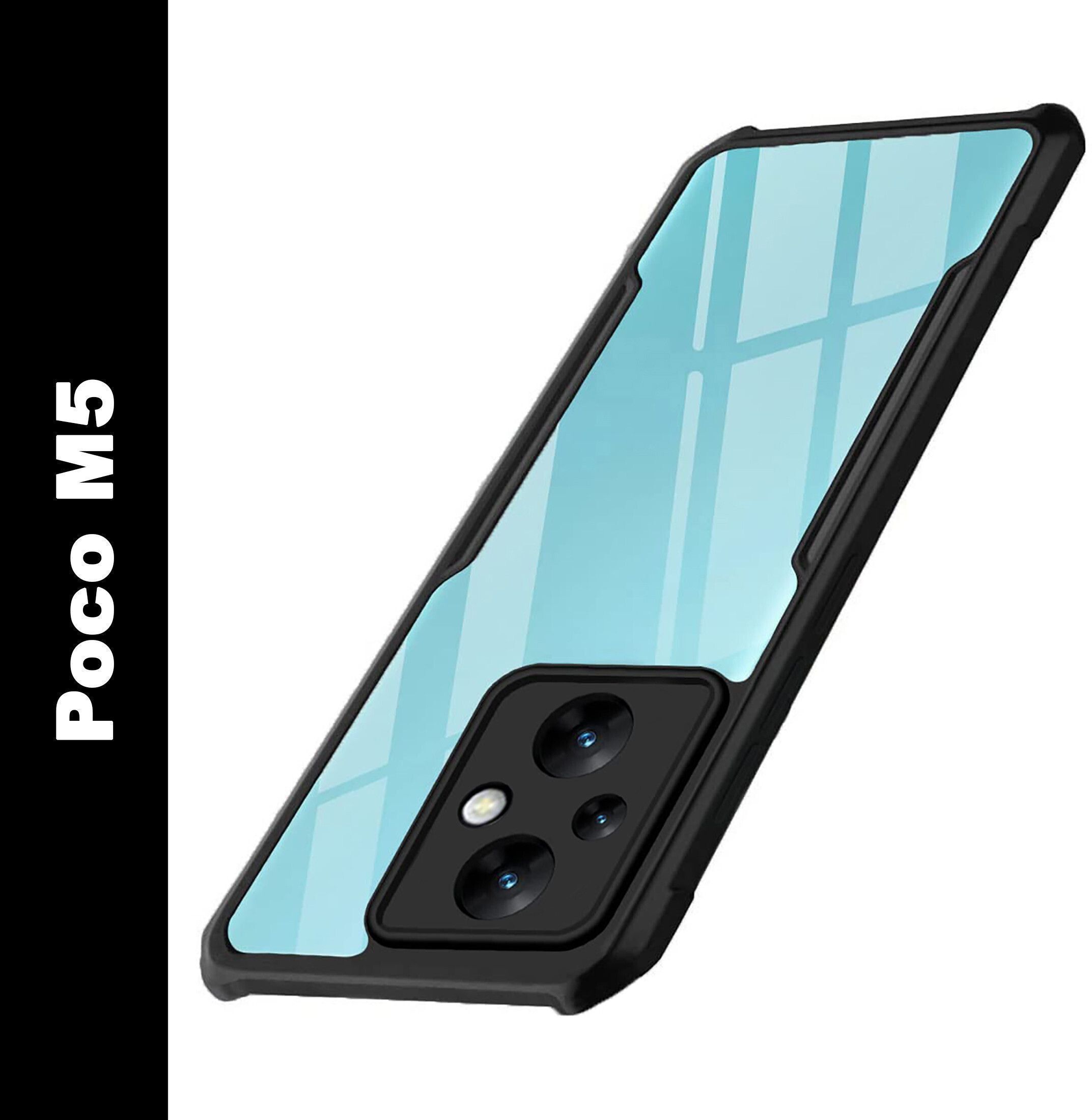 Micvir Back Cover for Poco M5 (Transparent, Black, Shock Proof, Polycarbonate, Pack of: 1)