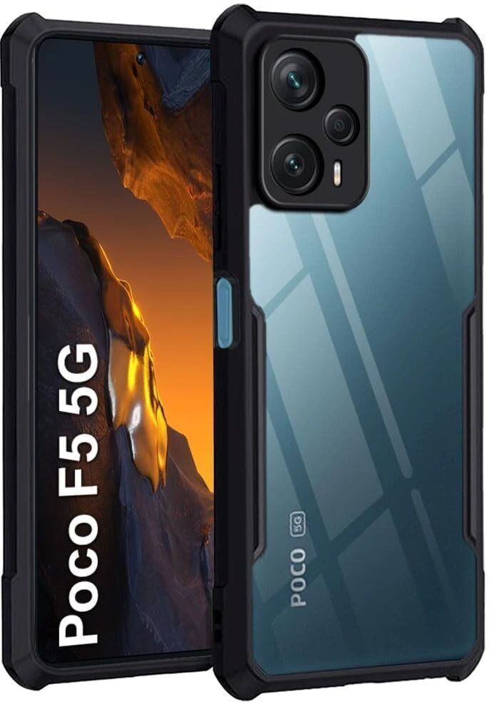 Micvir Back Cover for Poco F5 5G (Transparent, Black, Shock Proof, Polycarbonate)