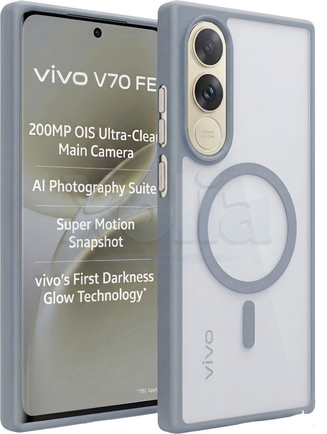 Xolia Back Cover for Vivo V70 FE 5G (Grey, Shock Proof, Polycarbonate, Silicon, Pack of: 1)