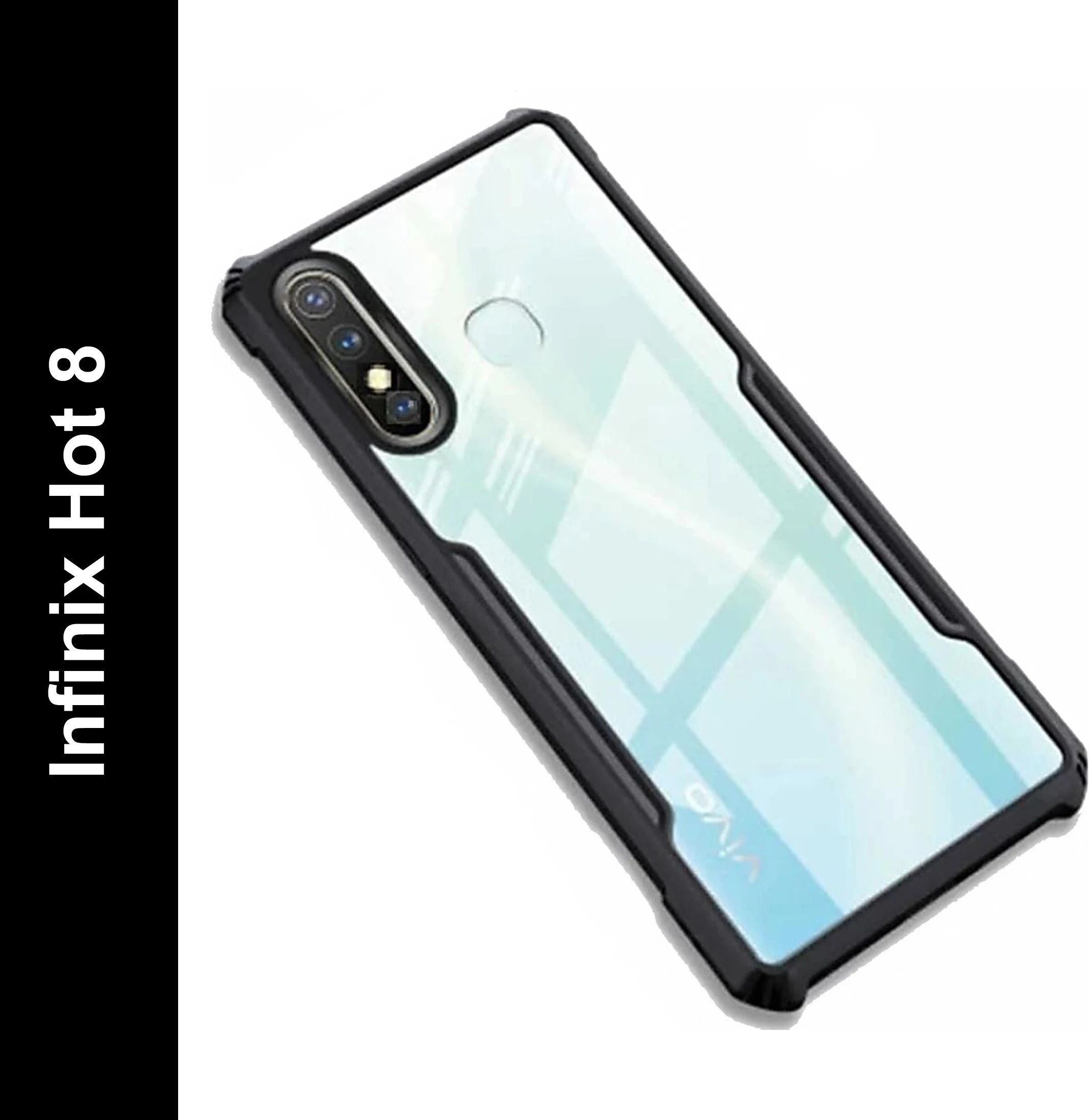 Micvir Back Cover for Infinix Hot 8 (Transparent, Black, Shock Proof, Polycarbonate, Pack of: 1)