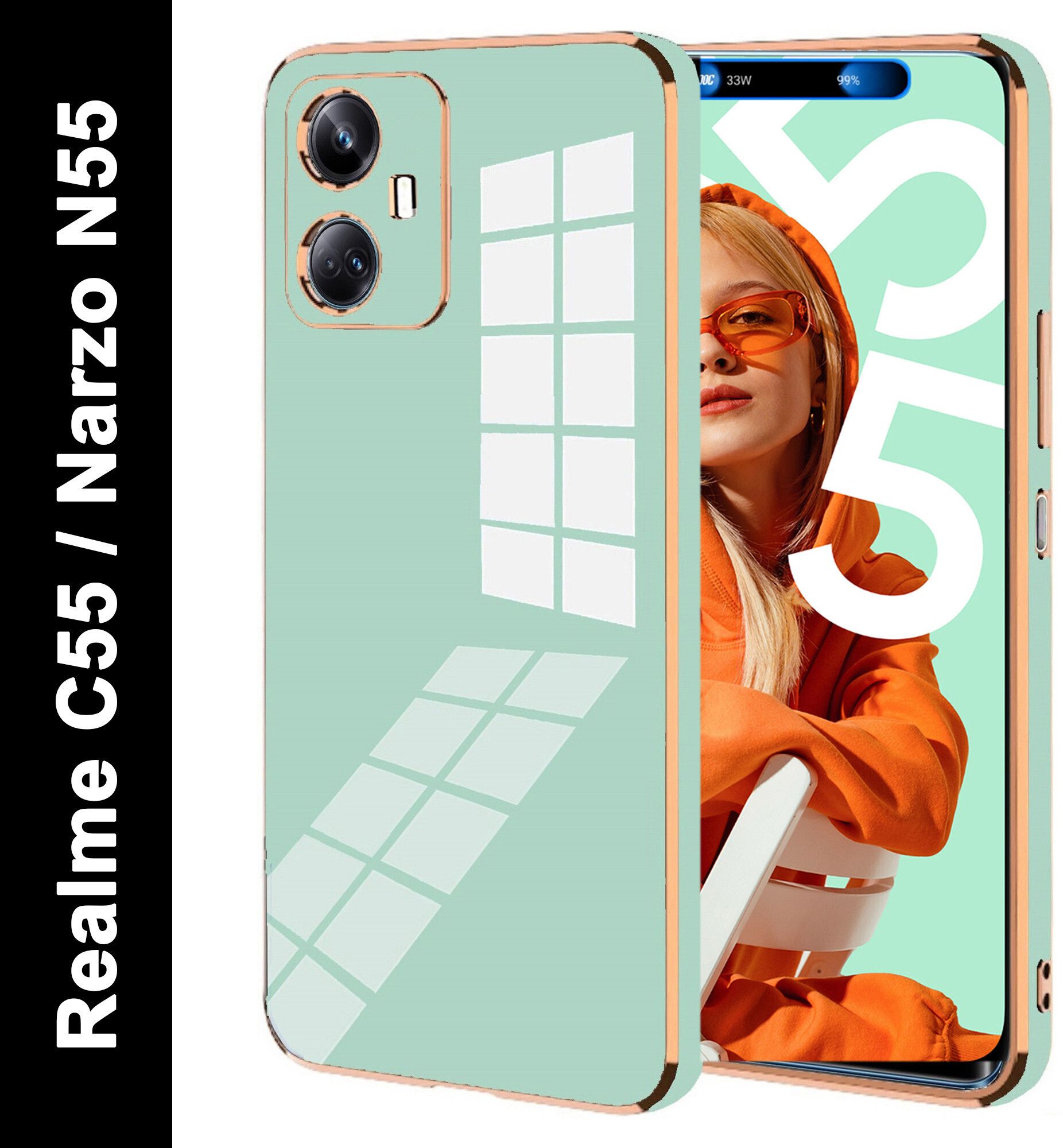 Micvir Back Cover for Realme C55, Realme Narzo N55 (Green, Silicon, Pack of: 1)