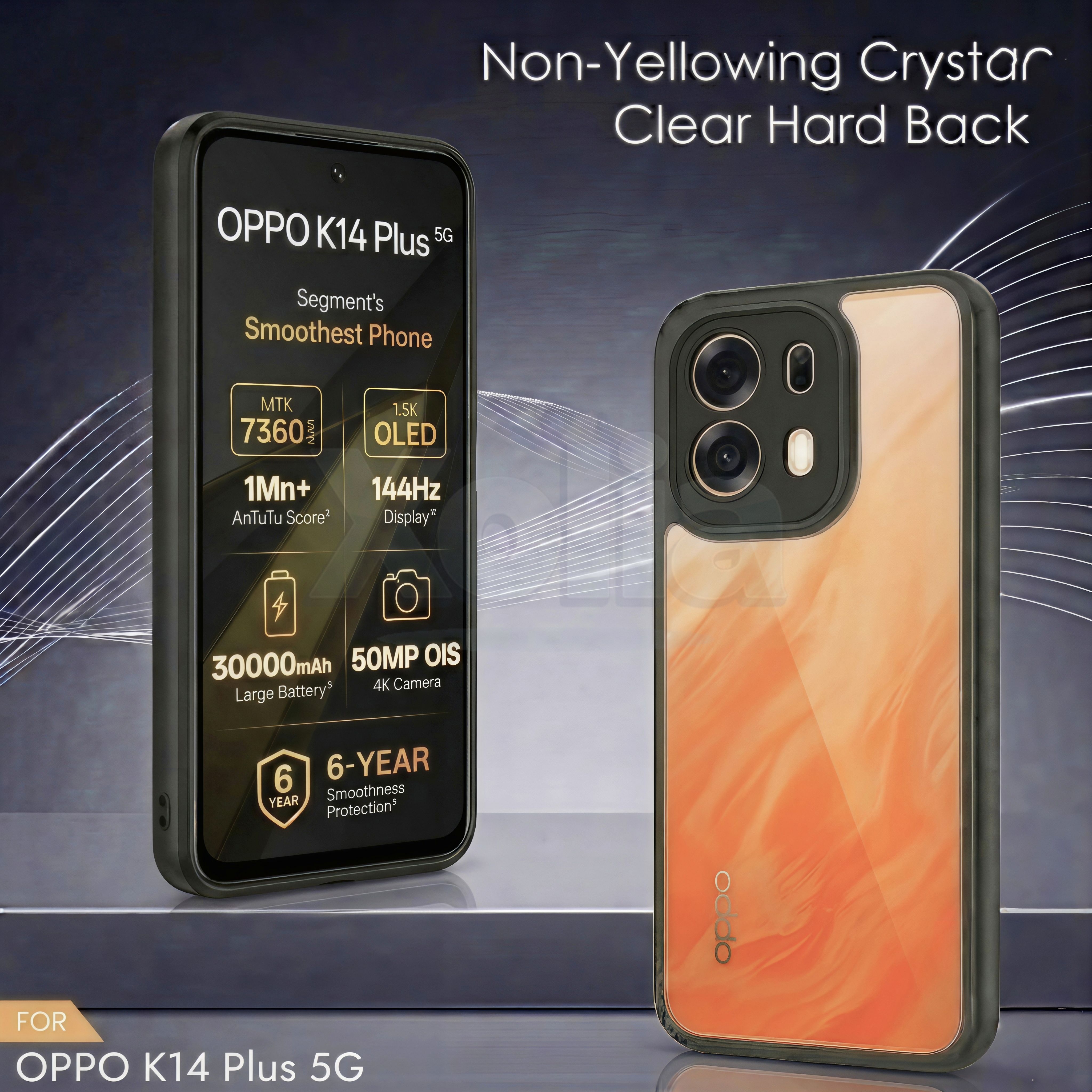 Xolia Back Cover for Oppo K14 Plus 5G (Transparent, Black, Shock Proof, Plastic, Silicon, Pack of: 1) — image 2 of 4
