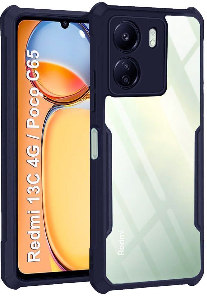Micvir Back Cover for Redmi 13C, Poco C65 (Transparent, Blue, Shock Proof, Polycarbonate, Pack of: 1)