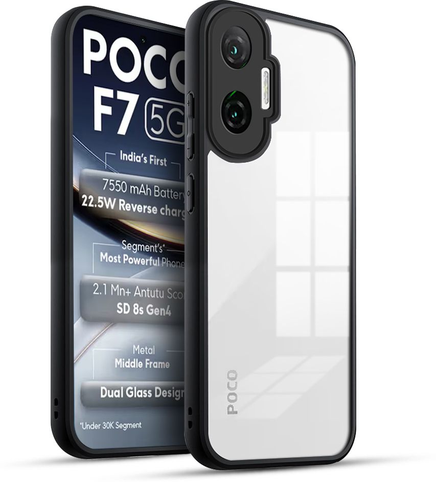 Micvir Back Cover for Poco F7 5G (Transparent, Black, Shock Proof, Plastic, Silicon, Pack of: 1)