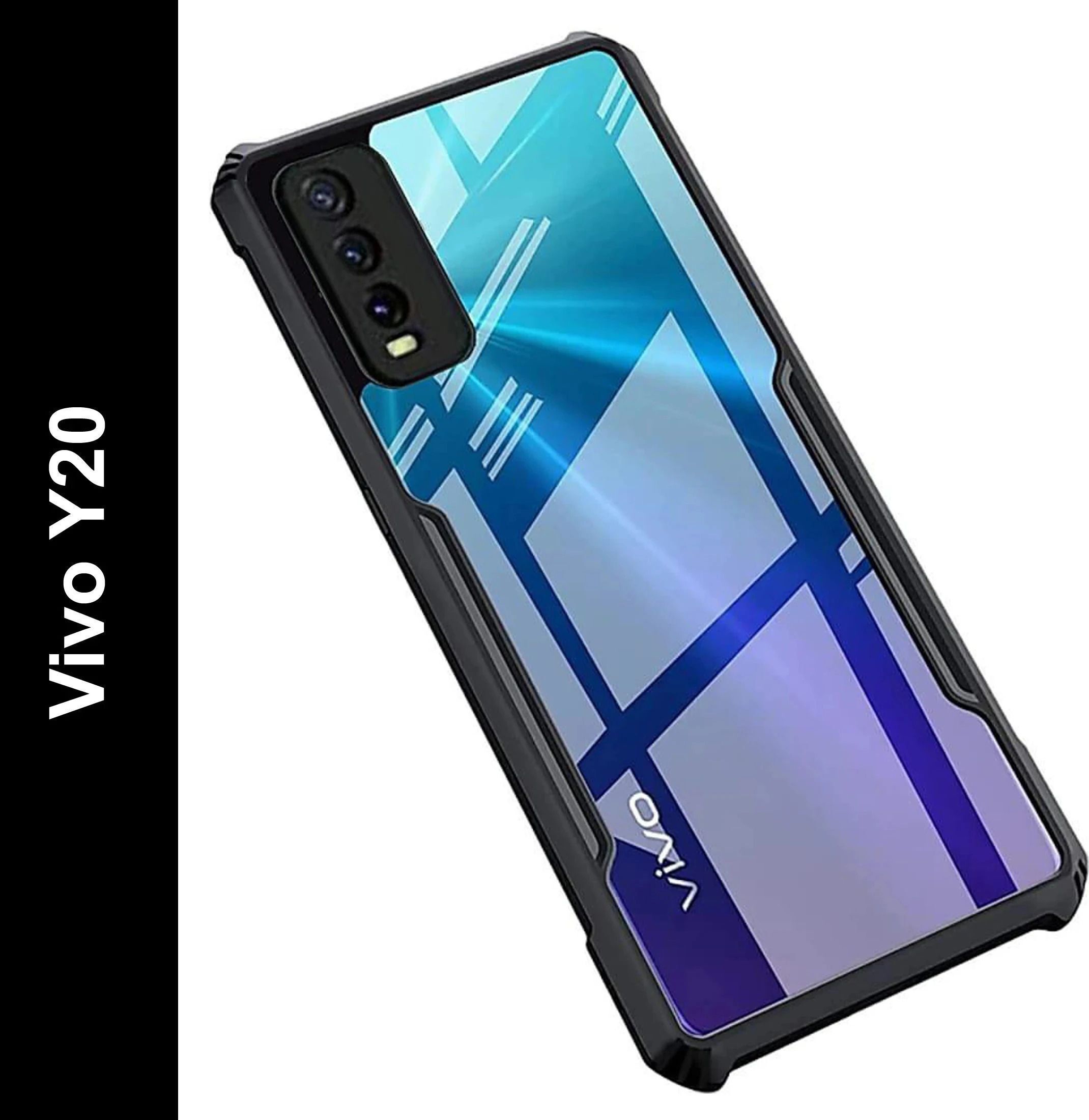 Micvir Back Cover for Vivo Y20 (Transparent, Black, Shock Proof, Polycarbonate, Pack of: 1)