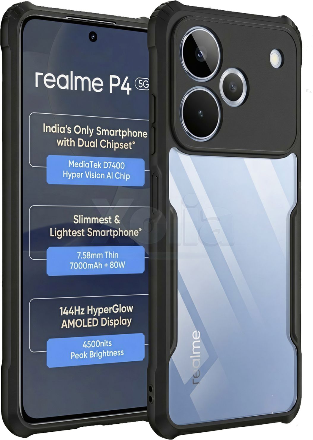 Micvir Back Cover for Realme P4 5G (Transparent, Black, Shock Proof, Polycarbonate, Pack of: 1)