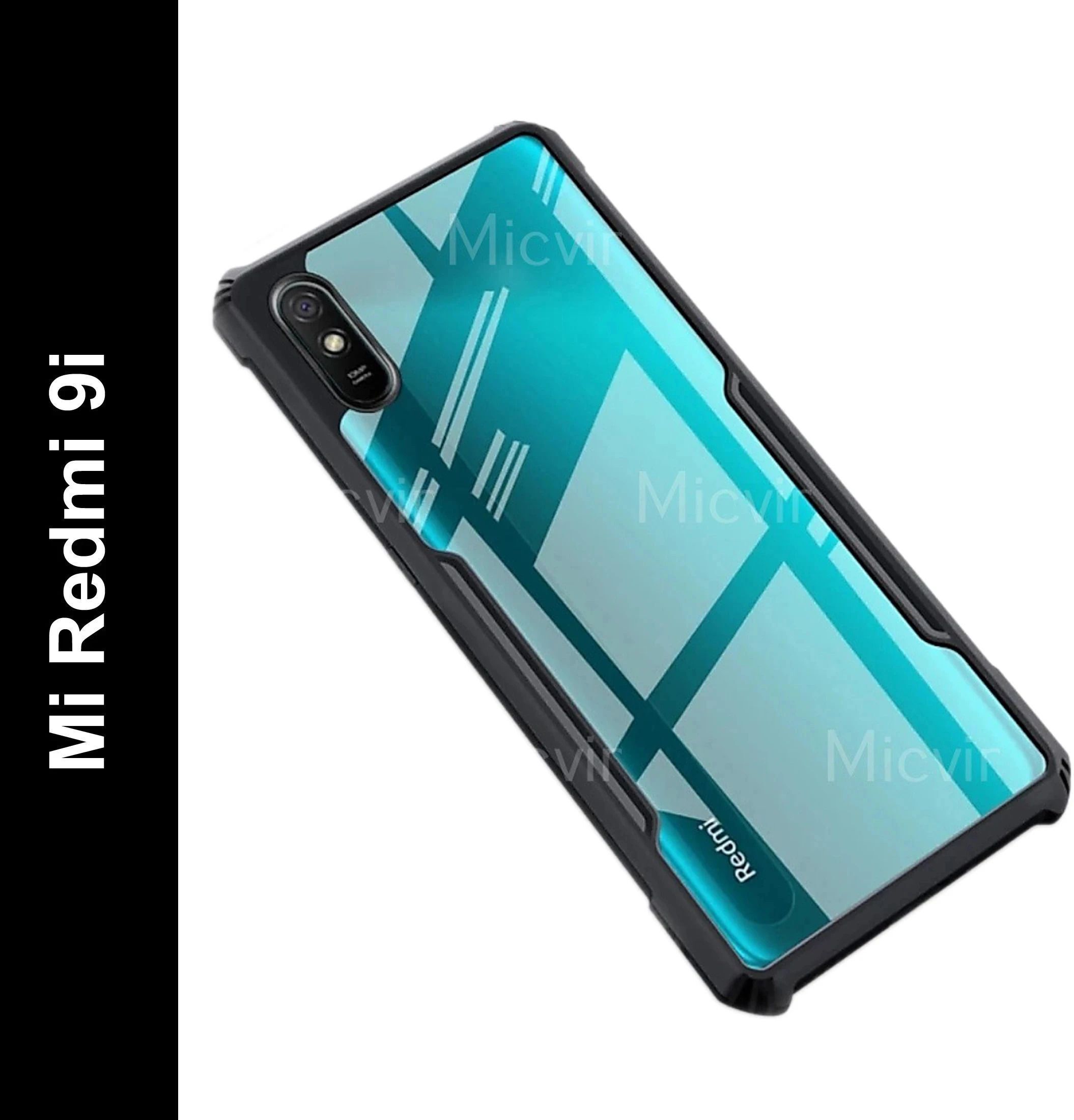 Micvir Back Cover for Mi Redmi 9A (Transparent, Black, Shock Proof, Polycarbonate, Pack of: 1)