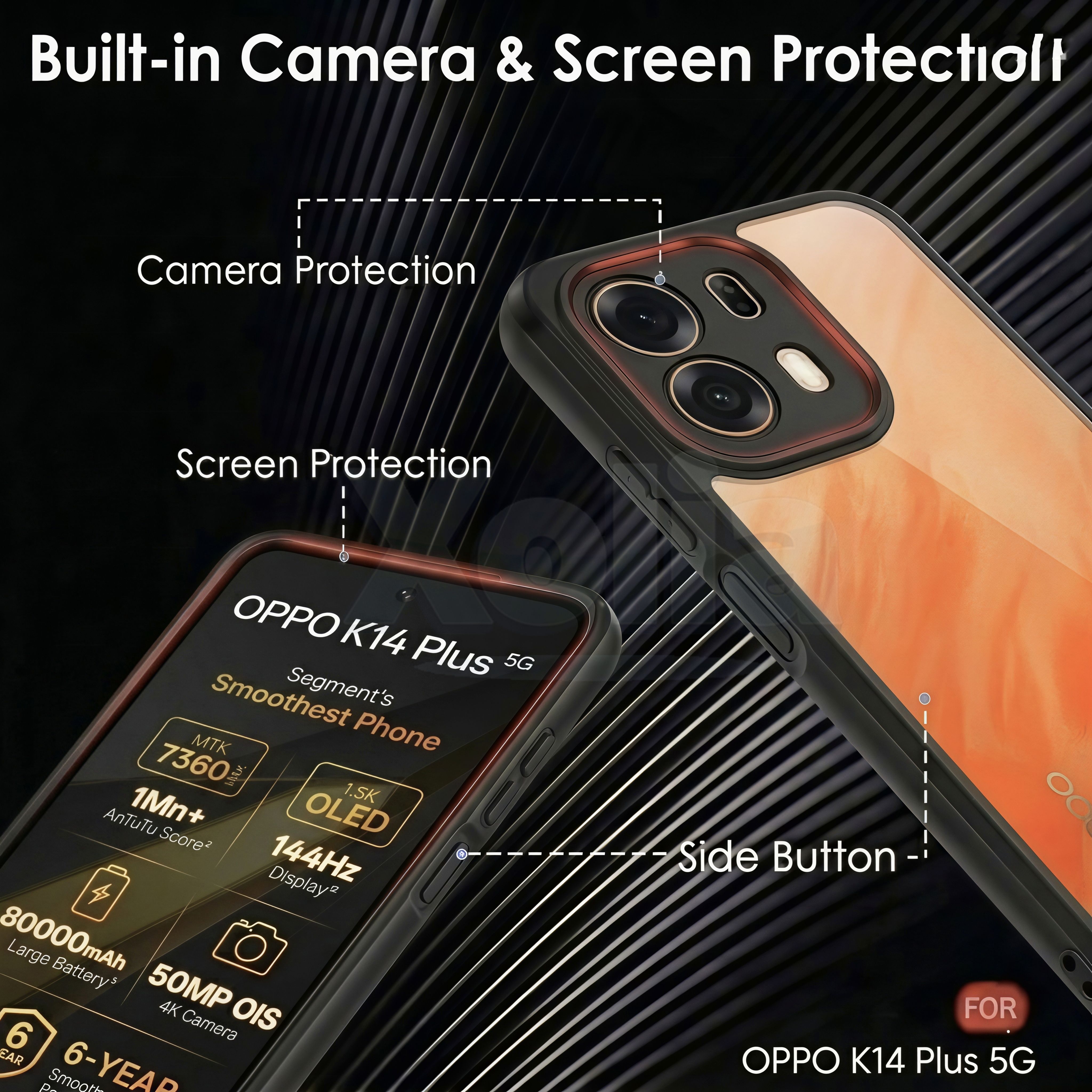 Xolia Back Cover for Oppo K14 Plus 5G (Transparent, Black, Shock Proof, Plastic, Silicon, Pack of: 1) — image 3 of 4