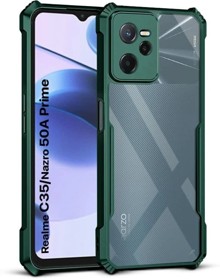 Micvir Back Cover for Realme C35 (Transparent, Green, Shock Proof, Polycarbonate, Pack of: 1)