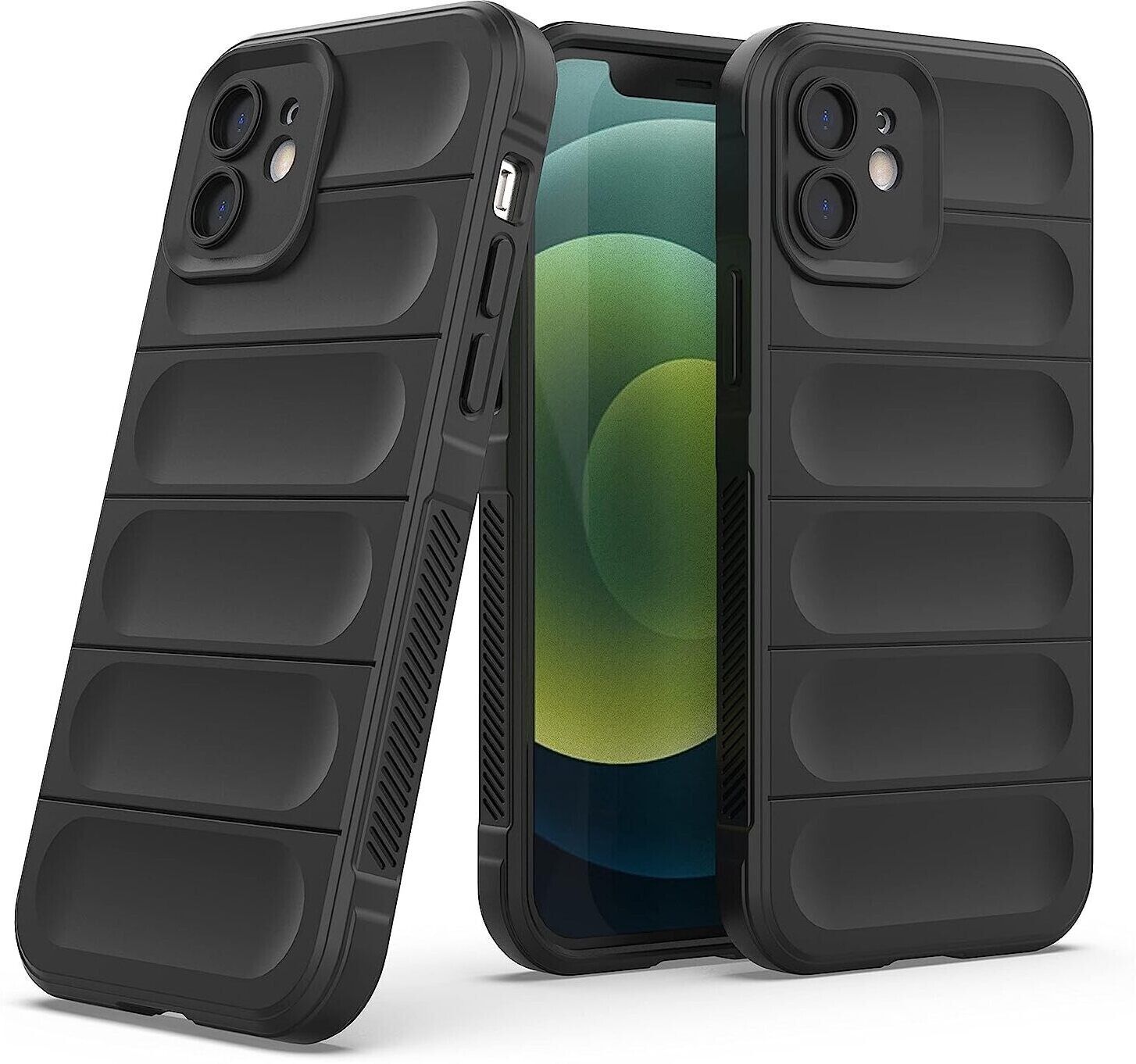Micvir Back Cover for Apple iPhone 12 (Black, 3D Case, Silicon, Pack of: 1)