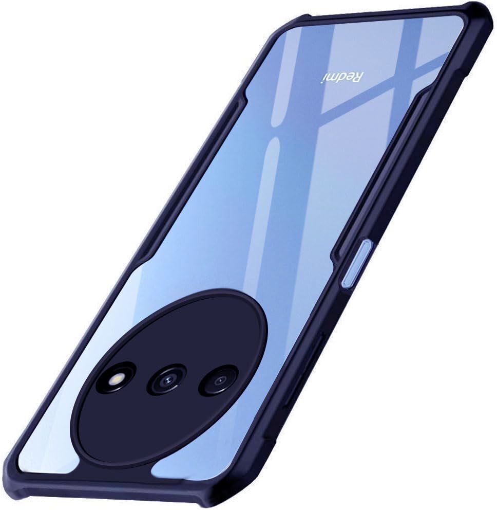 Micvir Back Cover for Redmi A3 (Transparent, Blue, Shock Proof, Polycarbonate, Pack of: 1)