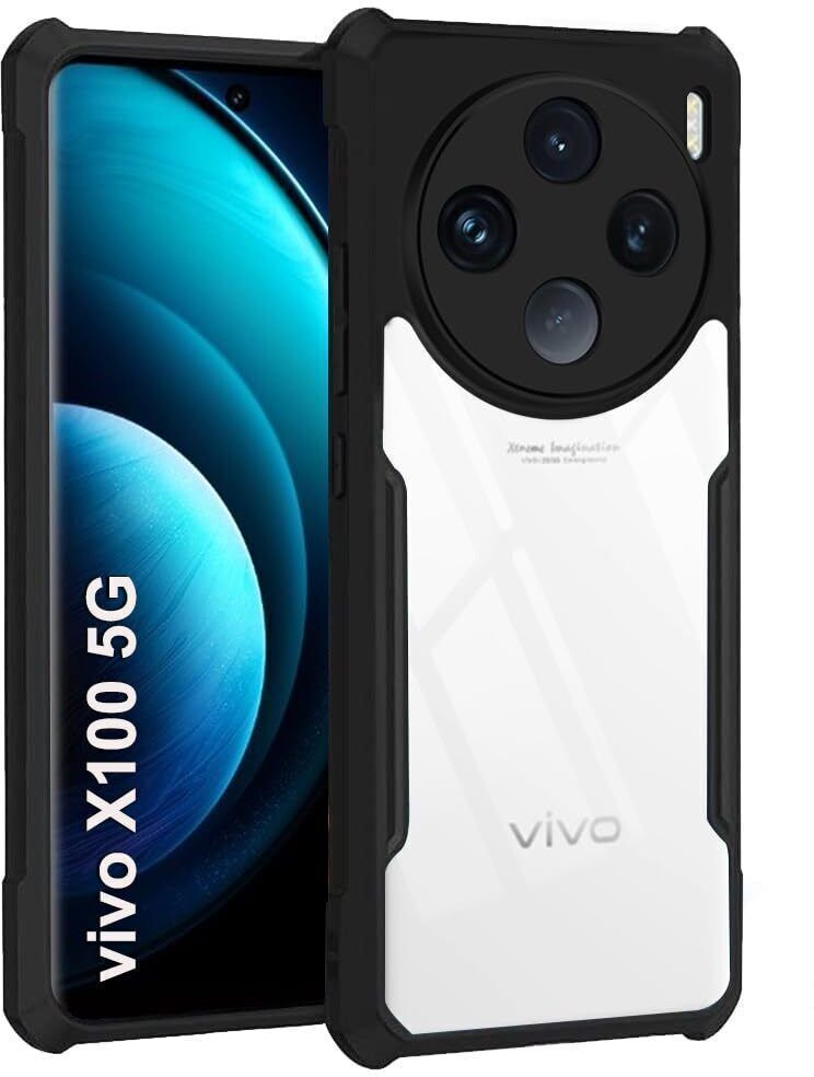 Micvir Back Cover for Vivo X100 5G (Transparent, Black, Shock Proof, Polycarbonate, Pack of: 1)