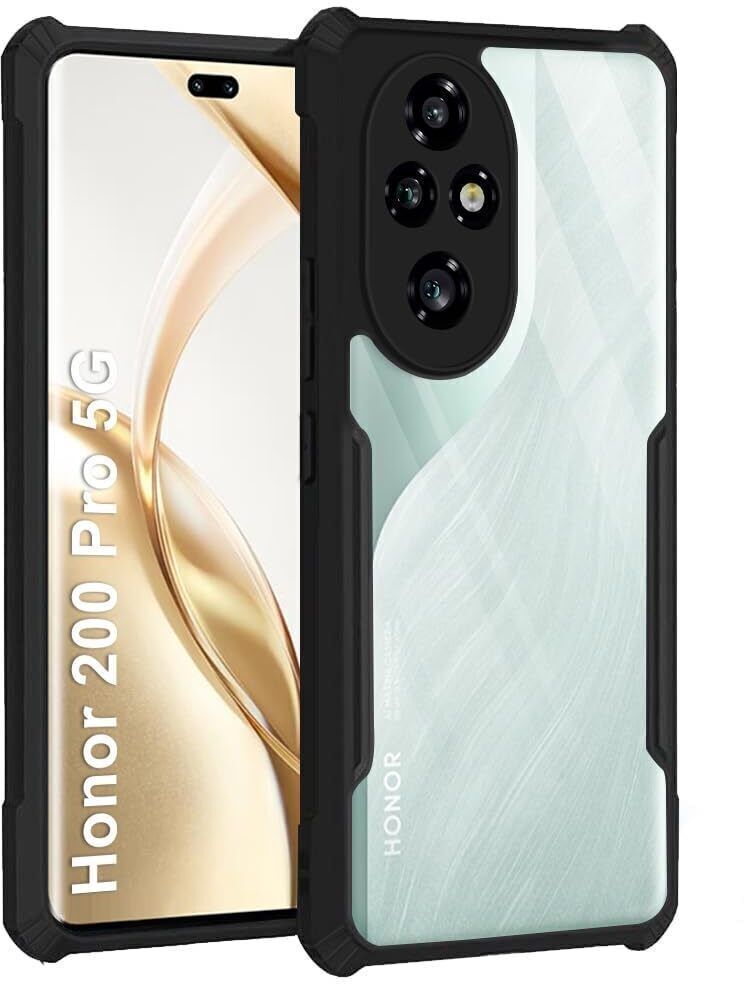 Micvir Back Cover for Honor 200 Pro 5G (Transparent, Black, Shock Proof, Polycarbonate, Pack of: 1)