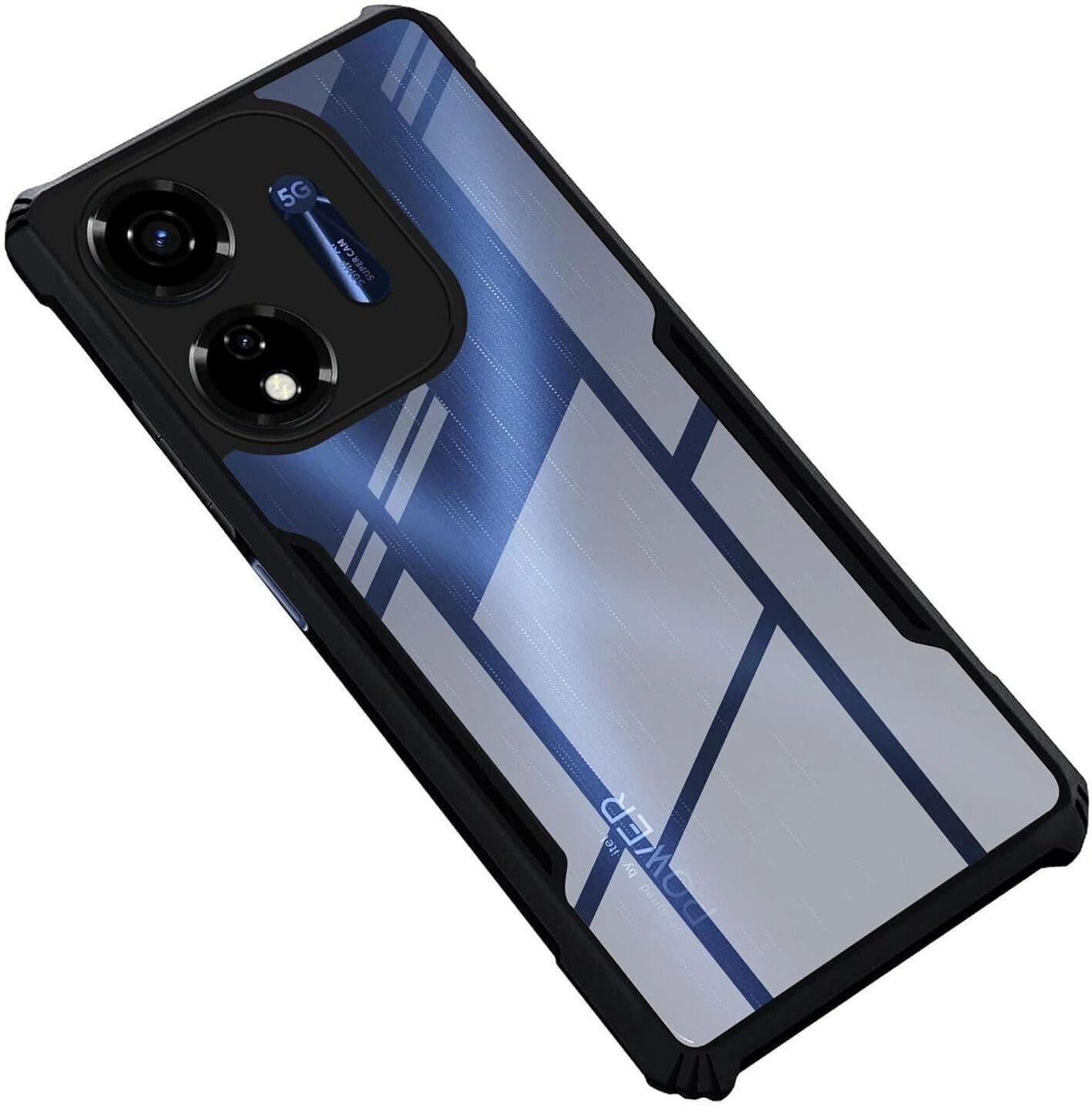 Micvir Back Cover for Itel P55 5G (Transparent, Black, Shock Proof, Polycarbonate)