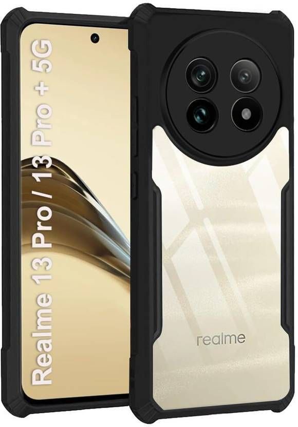 Micvir Back Cover for Realme 13 Pro 5G (Transparent, Black, Shock Proof, Polycarbonate, Pack of: 1)