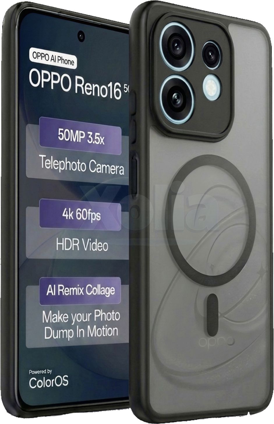 Xolia Back Cover for Oppo Reno 16 5G (Black, Shock Proof, Polycarbonate, Silicon, Pack of: 1) — image 1 of 4