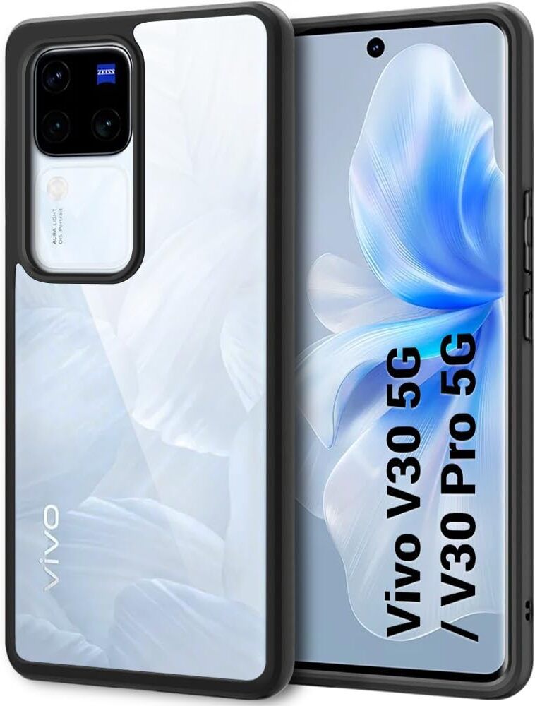Micvir Back Cover for Vivo V30 5G (Transparent, Black, Shock Proof, Plastic, Silicon, Pack of: 1)