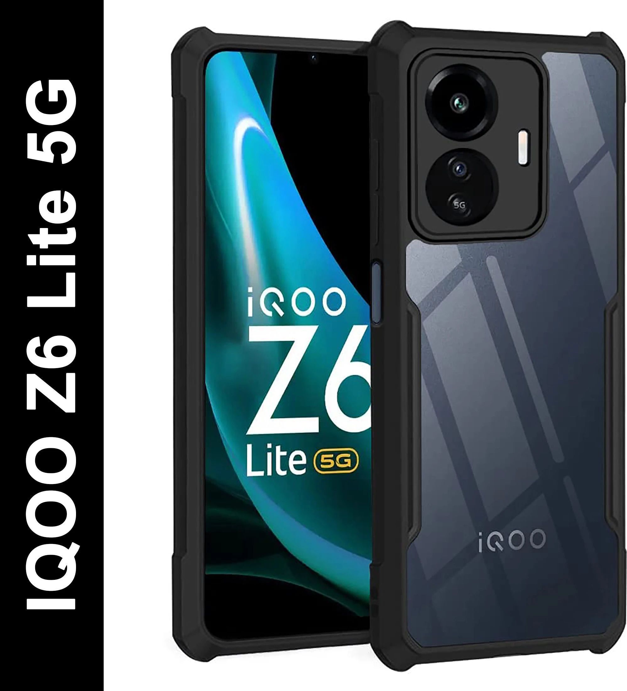 Micvir Back Cover for IQOO Z6 Lite 5G (Transparent, Black, Shock Proof, Polycarbonate, Pack of: 1)