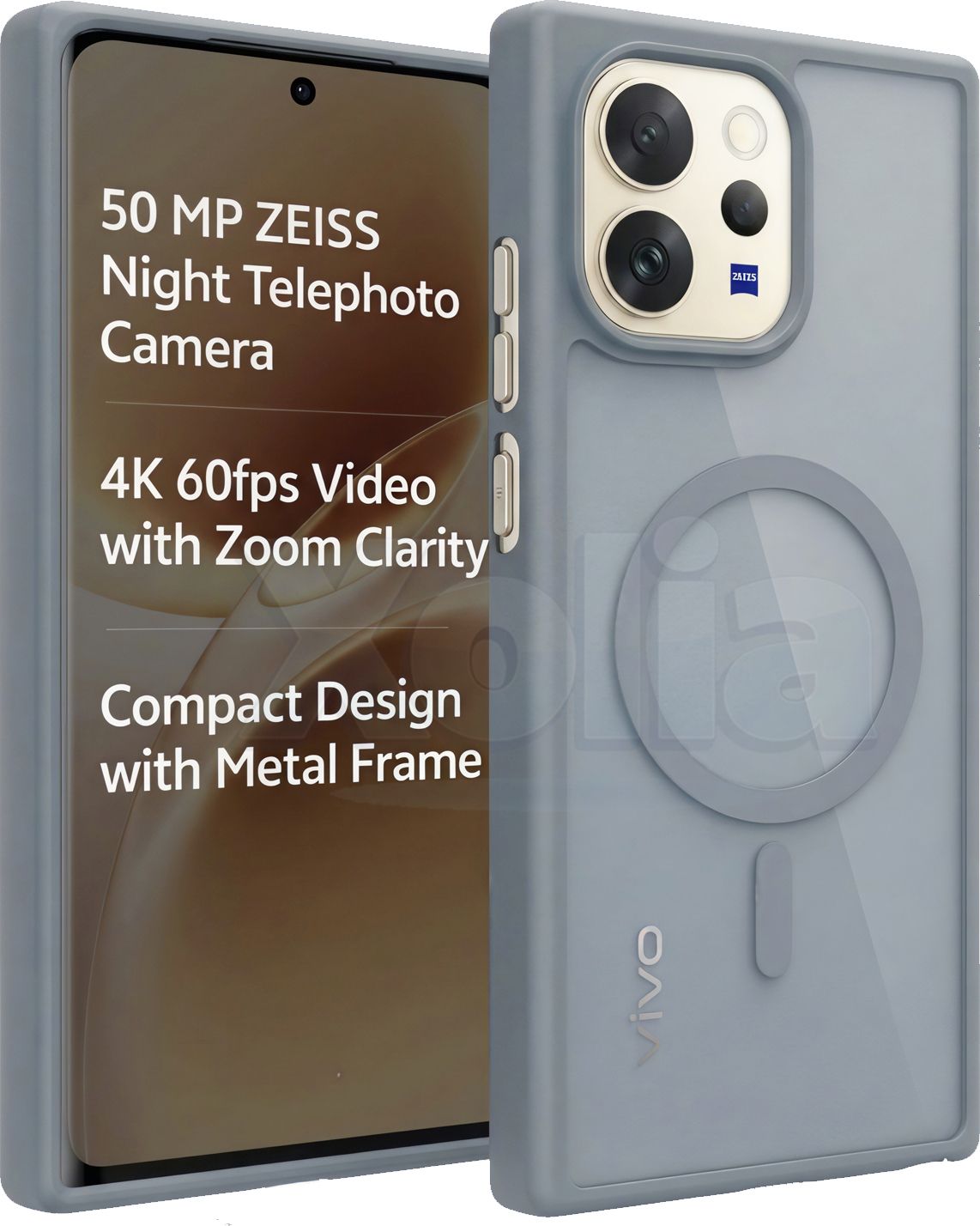 Xolia Back Cover for Vivo V70 5G (Grey, Shock Proof, Polycarbonate, Silicon, Pack of: 1)