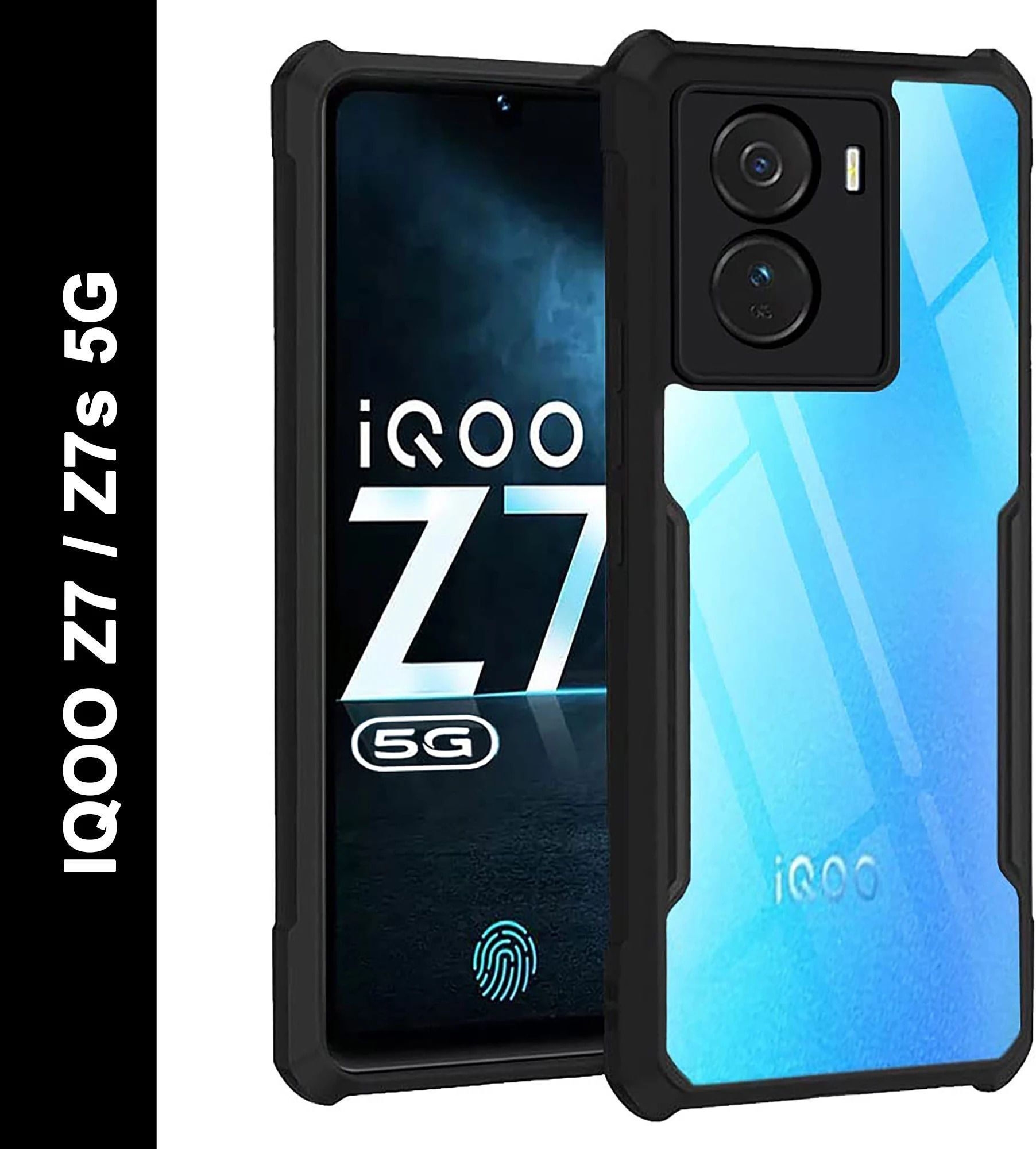 Micvir Back Cover for iQOO Z7 5G (Transparent, Black, Shock Proof, Polycarbonate, Pack of: 1)