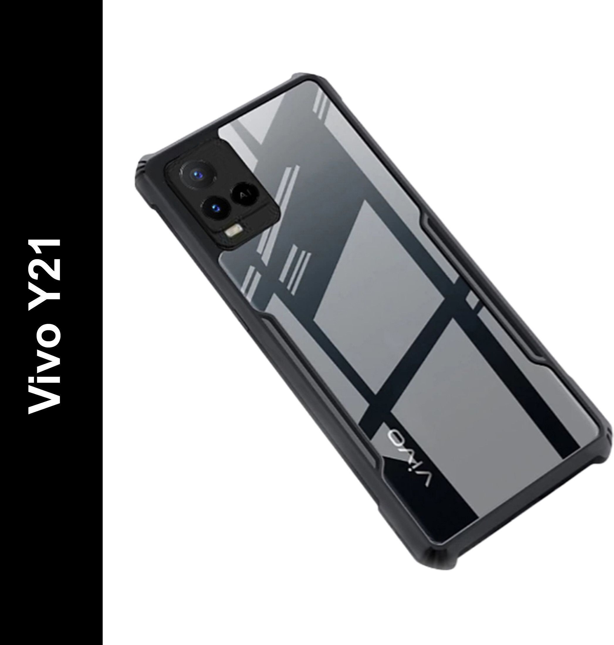 Micvir Back Cover for Vivo Y21 (Transparent, Black, Shock Proof, Polycarbonate, Pack of: 1)