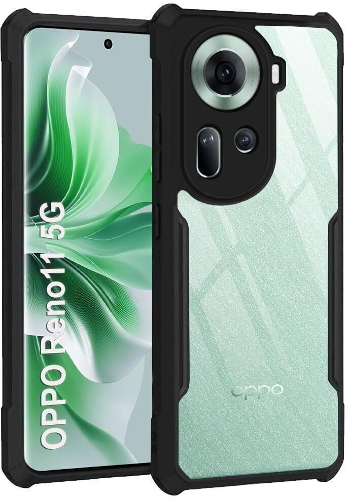 Micvir Back Cover for Oppo Reno 11 5G (Transparent, Black, Shock Proof, Polycarbonate, Pack of: 1)