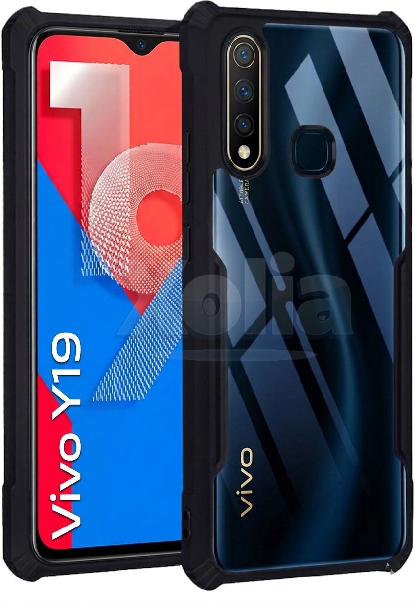 Xolia Back Cover for Vivo Y19 4G (Transparent, Black, Shock Proof, Polycarbonate, Silicon, Pack of: 1)