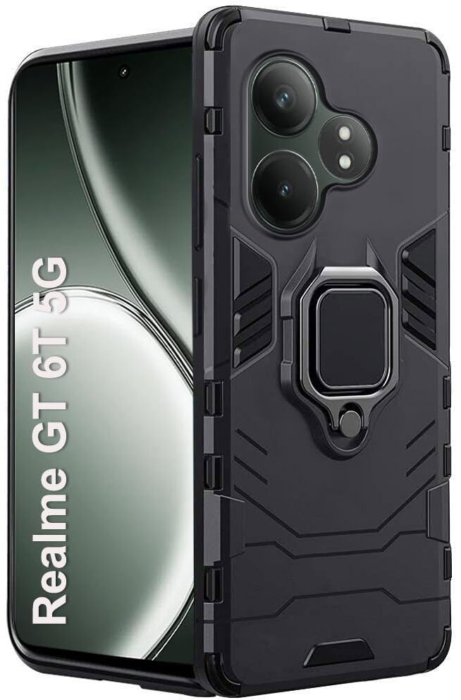 Micvir Back Cover for Realme GT 6T 5G (Black, Shock Proof, Plastic, Silicon, Pack of: 1)