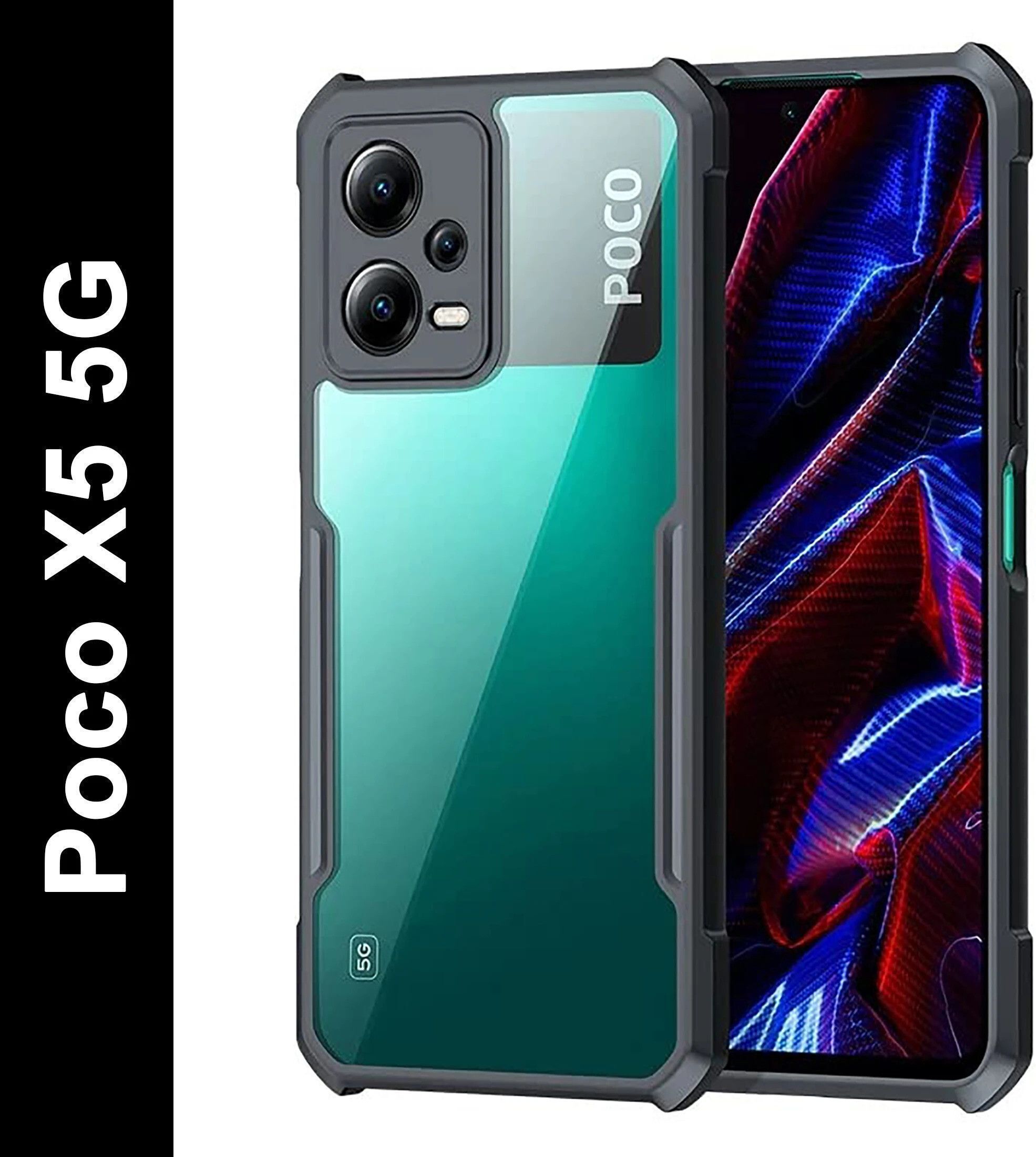 Micvir Back Cover for Poco X5 5G (Transparent, Black, Shock Proof, Polycarbonate, Pack of: 1)