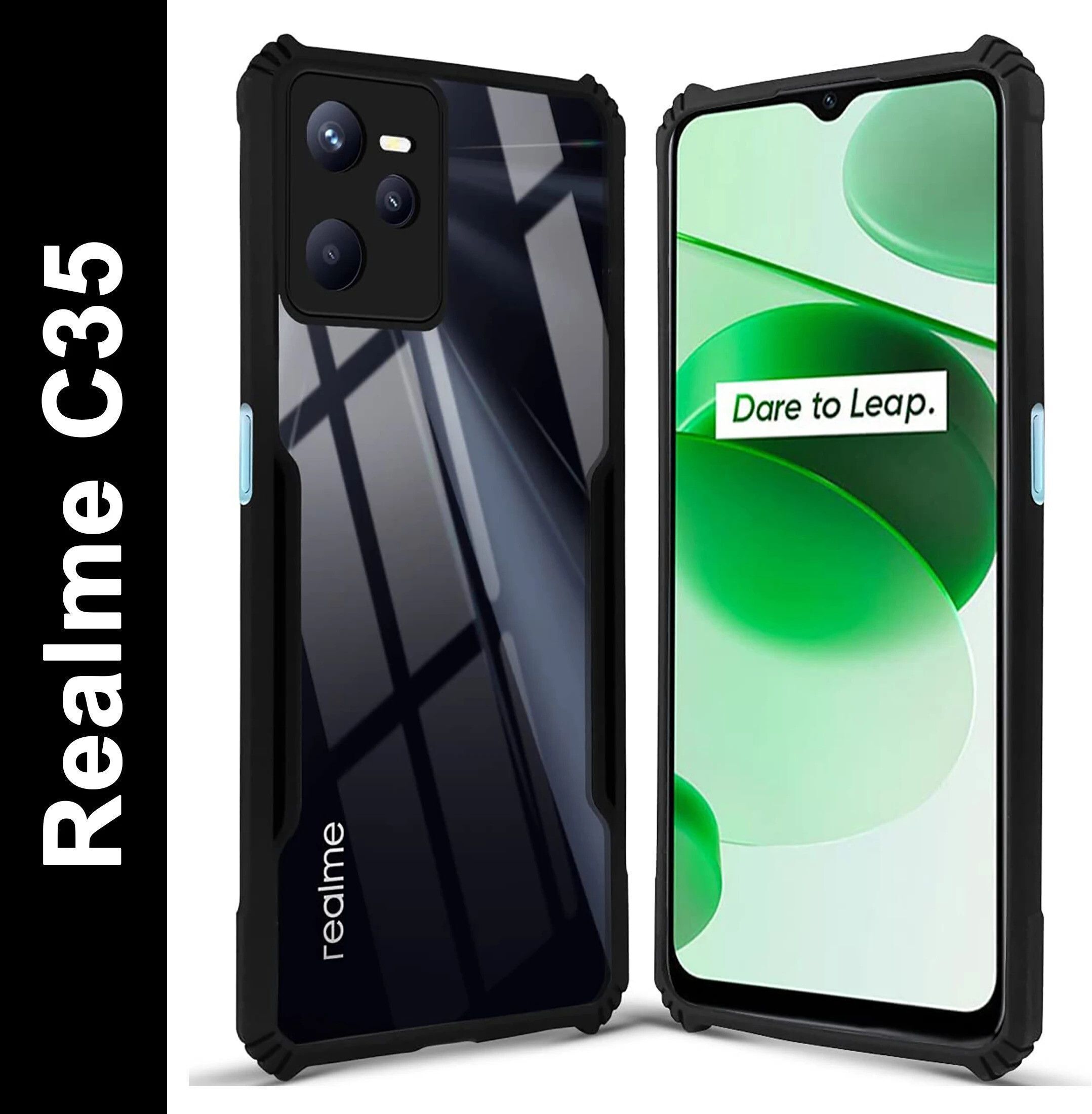 Micvir Back Cover for Realme C35 (Transparent, Black, Shock Proof, Polycarbonate, Pack of: 1)