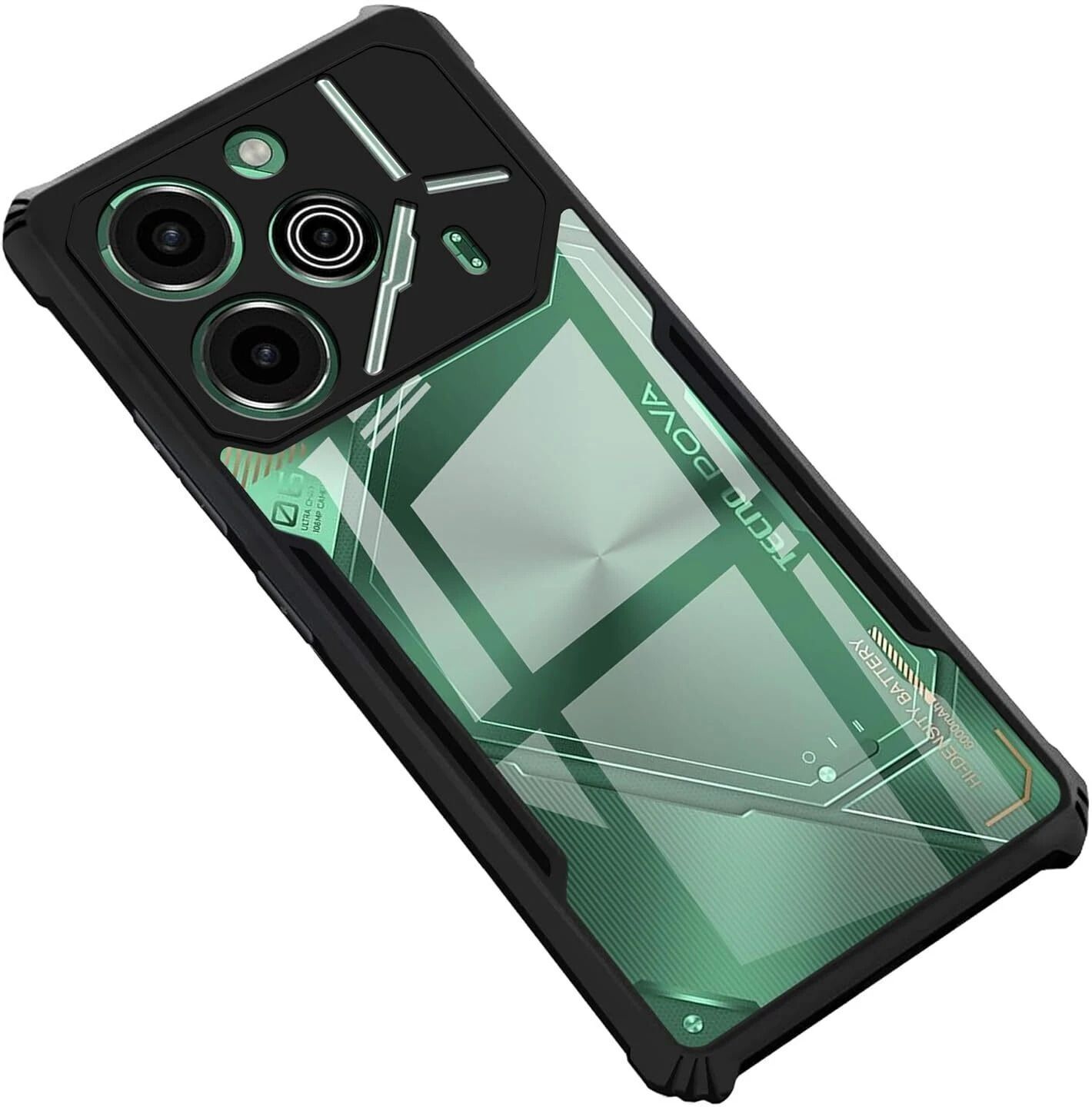 Micvir Back Cover for Tecno Pova 6 Pro 5G (Transparent, Black, Shock Proof, Polycarbonate, Pack of: 1)
