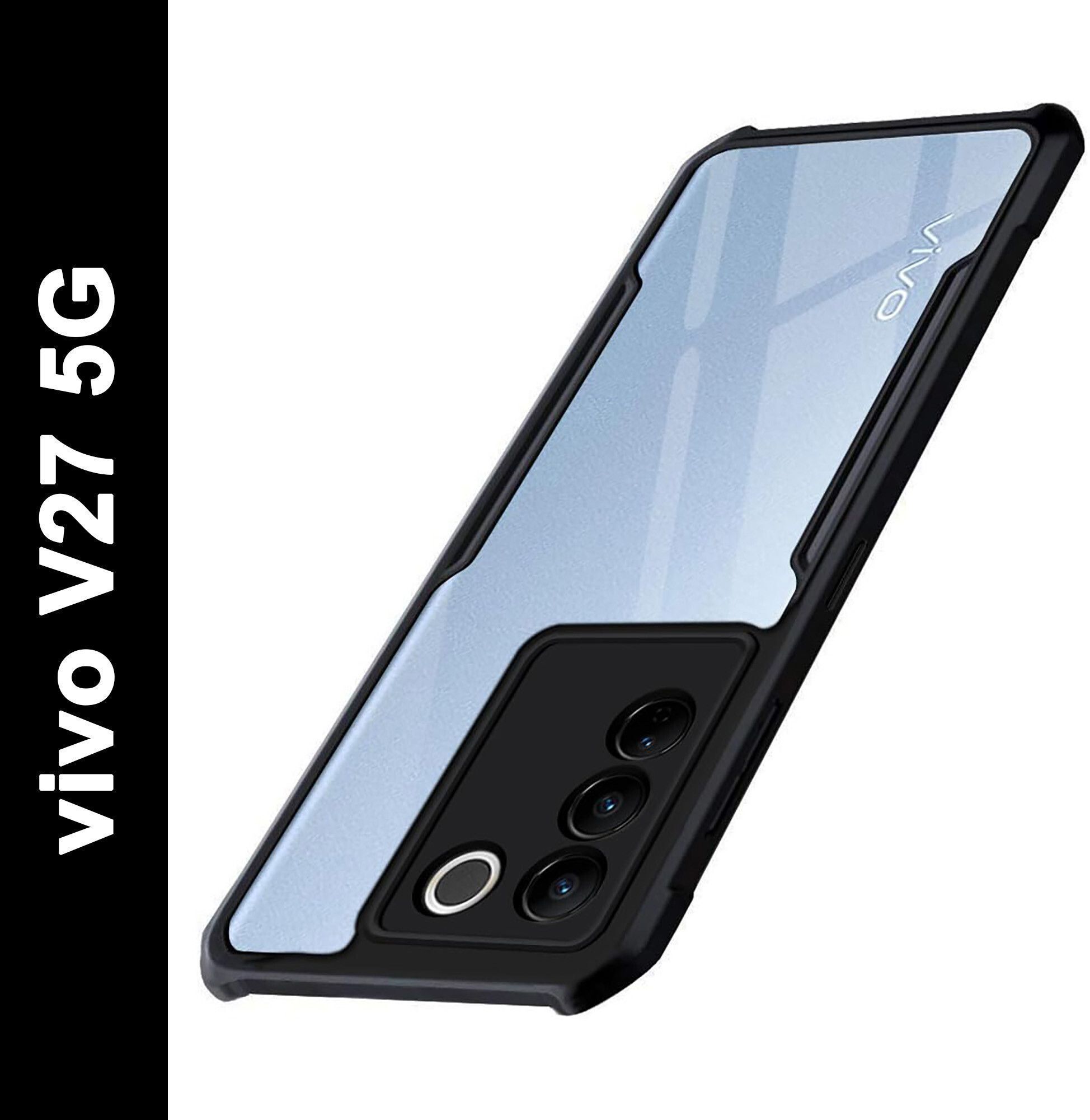 Micvir Back Cover for vivo V27 (Transparent, Black, Shock Proof, Polycarbonate, Pack of: 1)