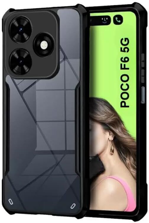 Micvir Back Cover for Poco F6 5G (Transparent, Black, Shock Proof, Polycarbonate)