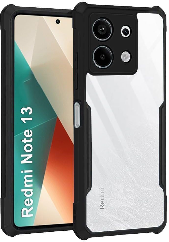 Micvir Back Cover for Redmi Note 13 4G (Transparent, Black, Shock Proof, Polycarbonate, Pack of: 1)