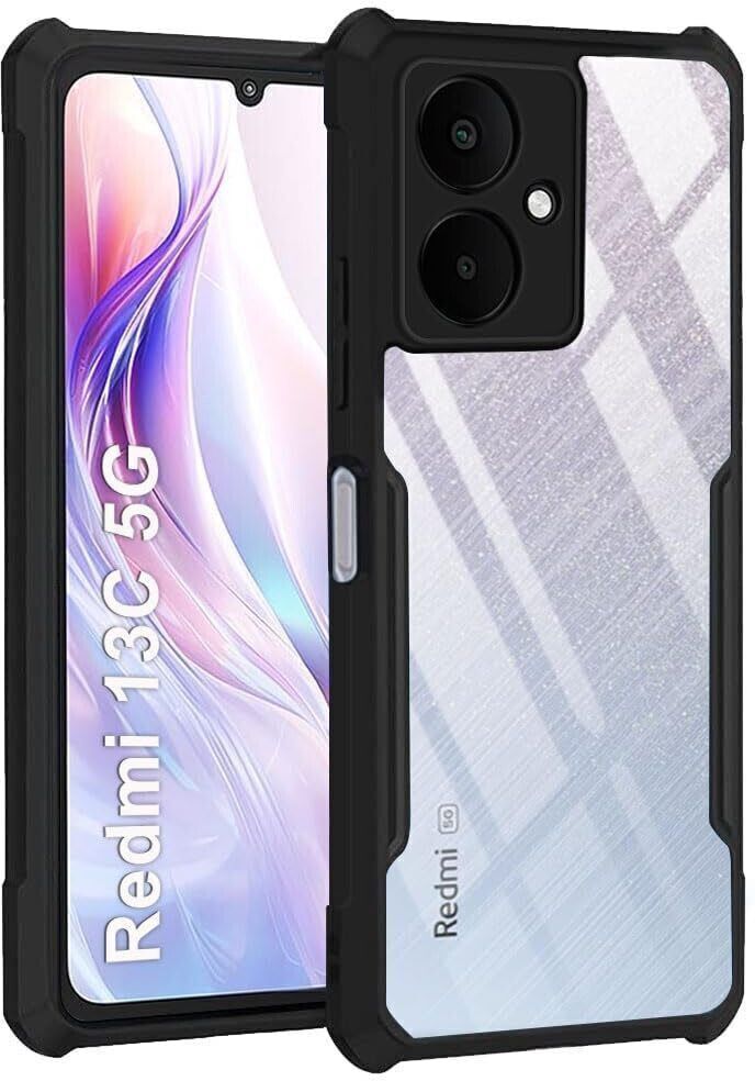 Micvir Back Cover for Redmi 13C 5G (Transparent, Black, Shock Proof, Polycarbonate, Pack of: 1)