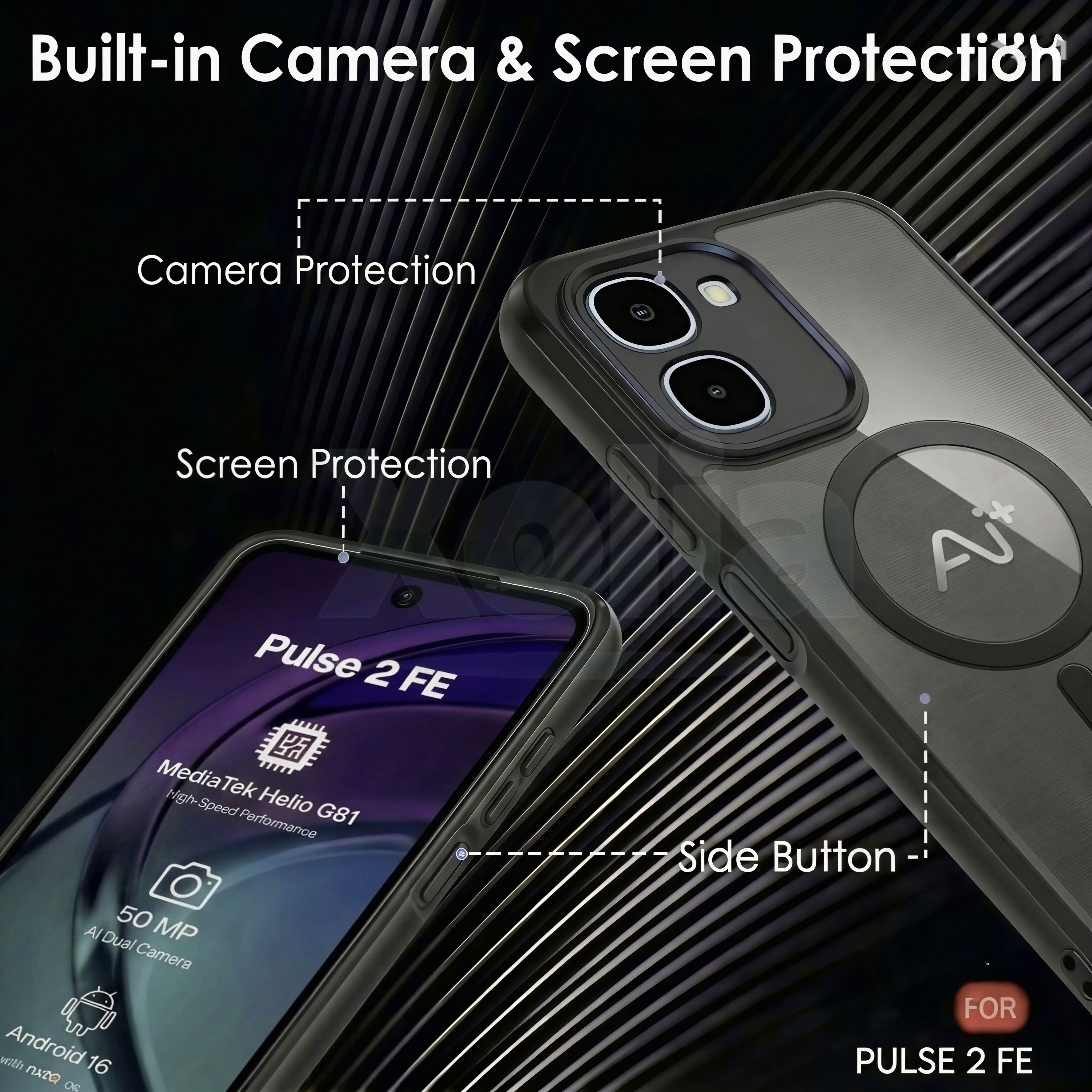 Xolia Back Cover for Ai+ Pulse 2 FE (Black, Shock Proof, Polycarbonate, Silicon, Pack of: 1) — image 3 of 4