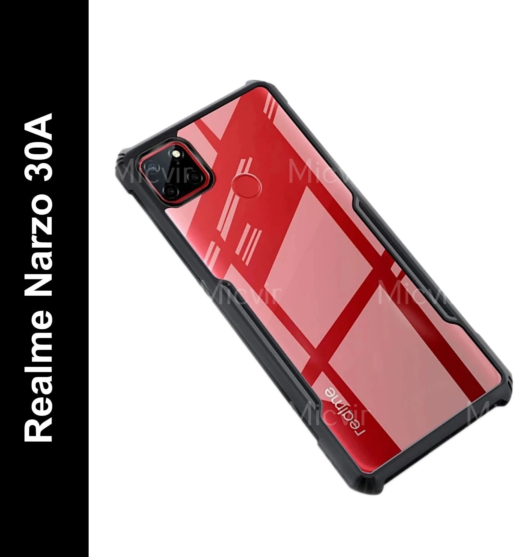 Micvir Back Cover for Realme Narzo 30A (Transparent, Black, Shock Proof, Polycarbonate, Pack of: 1)