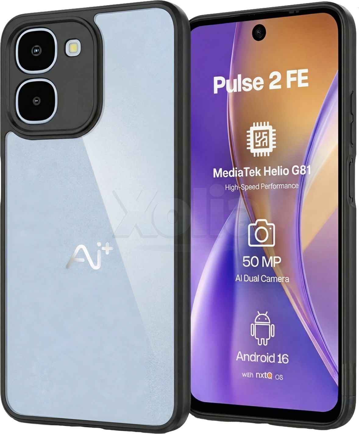 Xolia Back Cover for Ai+ Pulse 2 FE (Transparent, Black, Shock Proof, Plastic, Silicon, Pack of: 1)