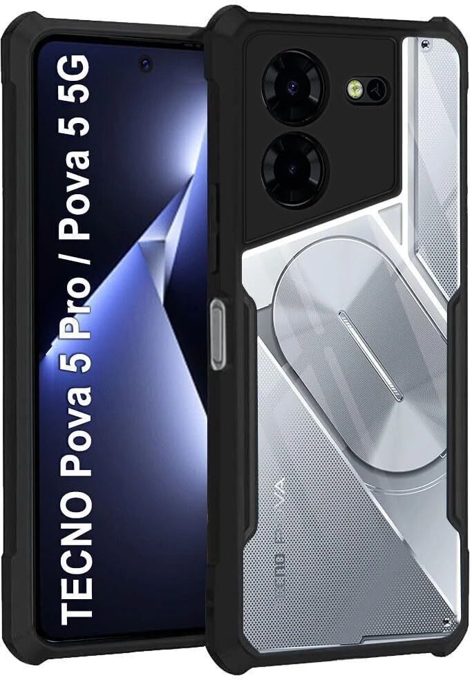 Micvir Back Cover for Tecno Pova 5 Pro (Transparent, Black, Shock Proof, Polycarbonate, Pack of: 1)