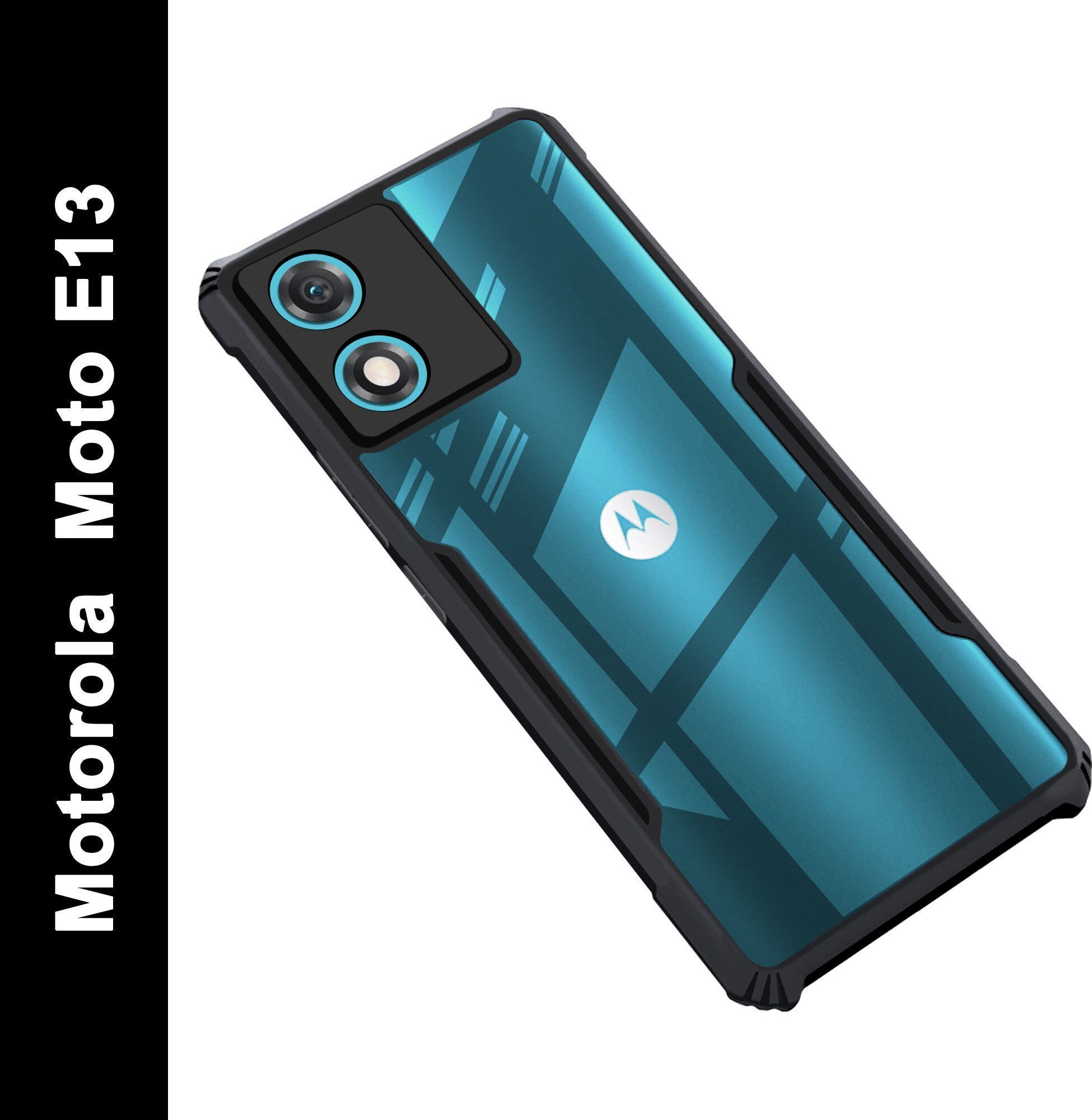 Micvir Back Cover for Motorola E13 (Transparent, Black, Shock Proof, Polycarbonate, Pack of: 1)