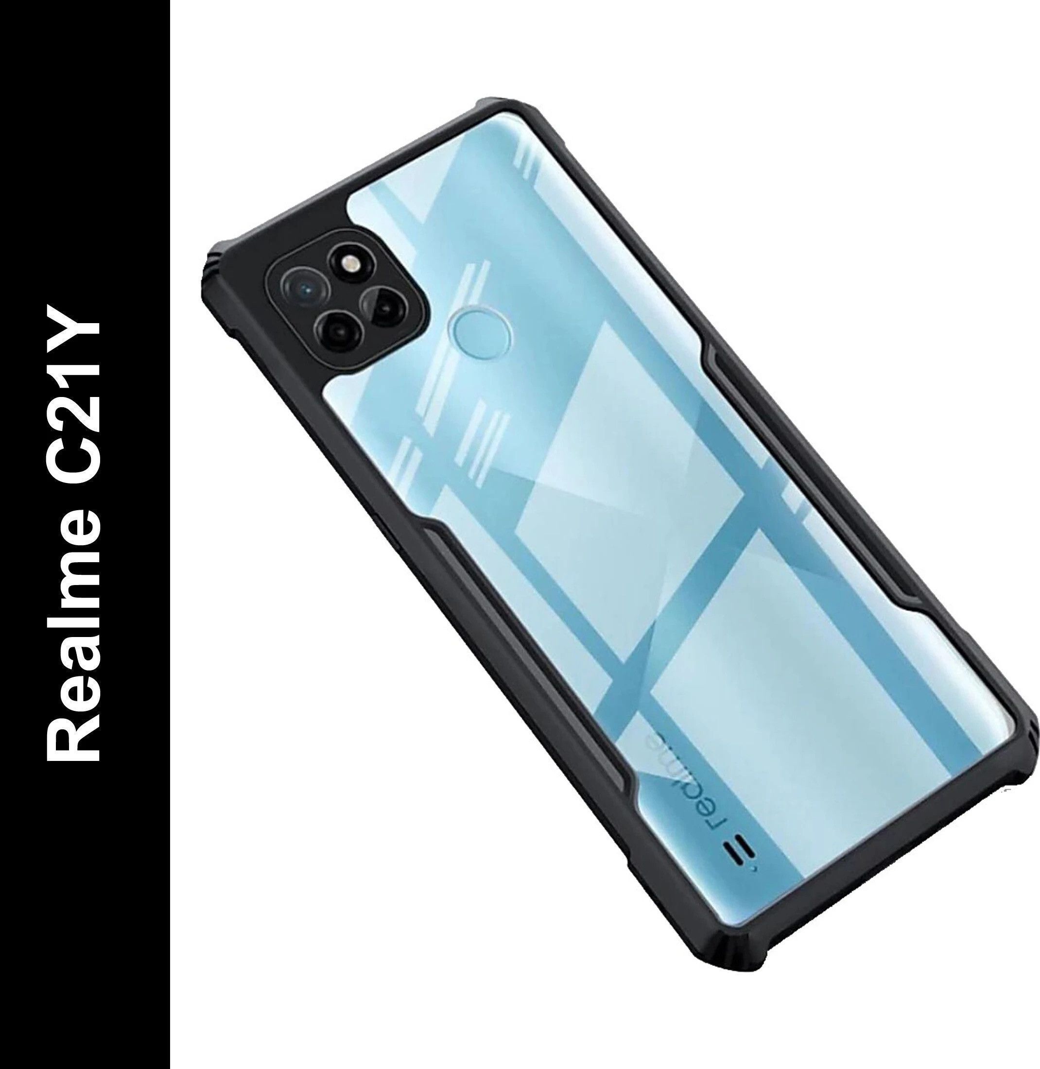 Micvir Back Cover for Realme C21Y (Transparent, Black, Shock Proof, Polycarbonate, Pack of: 1)