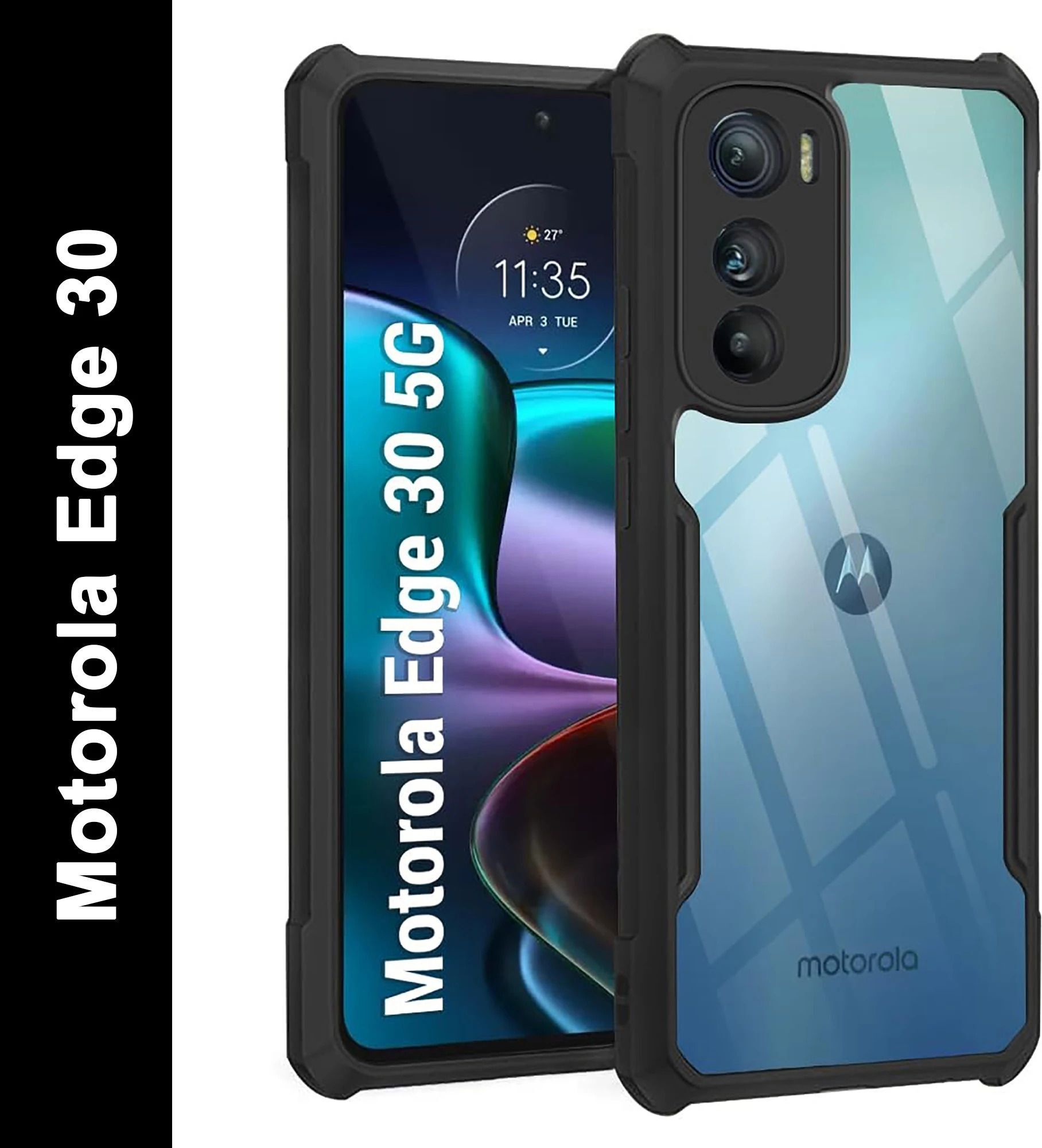 Micvir Back Cover for Motorola Edge 30 (Transparent, Black, Shock Proof, Polycarbonate, Pack of: 1)