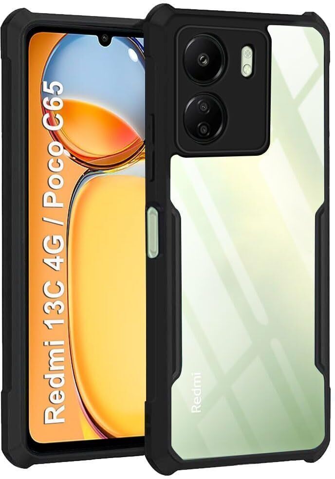 Micvir Back Cover for Poco C65 5G (Transparent, Black, Shock Proof, Polycarbonate)