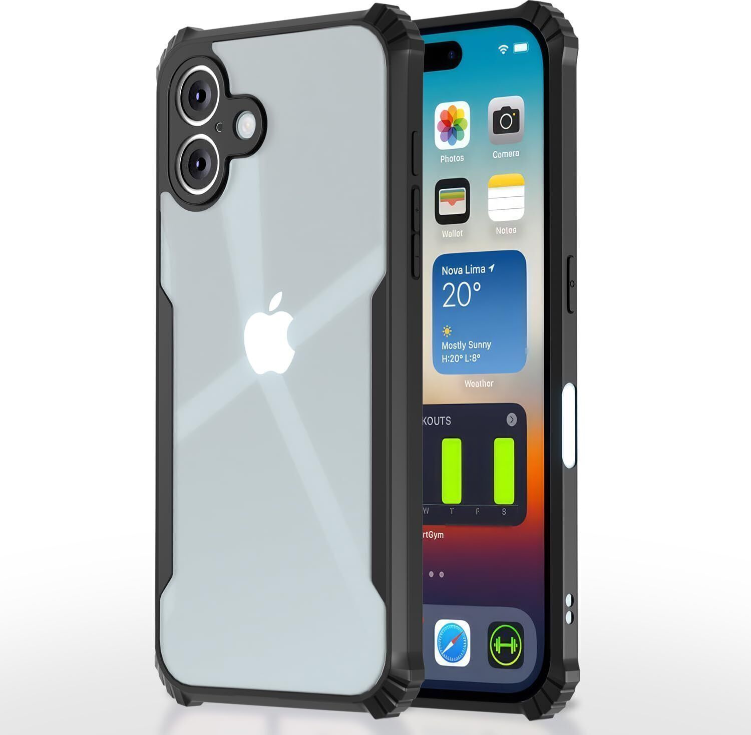 Micvir Back Cover for Apple iPhone 16 (Transparent, Black, Shock Proof, Polycarbonate, Pack of: 1) — image 1 of 1