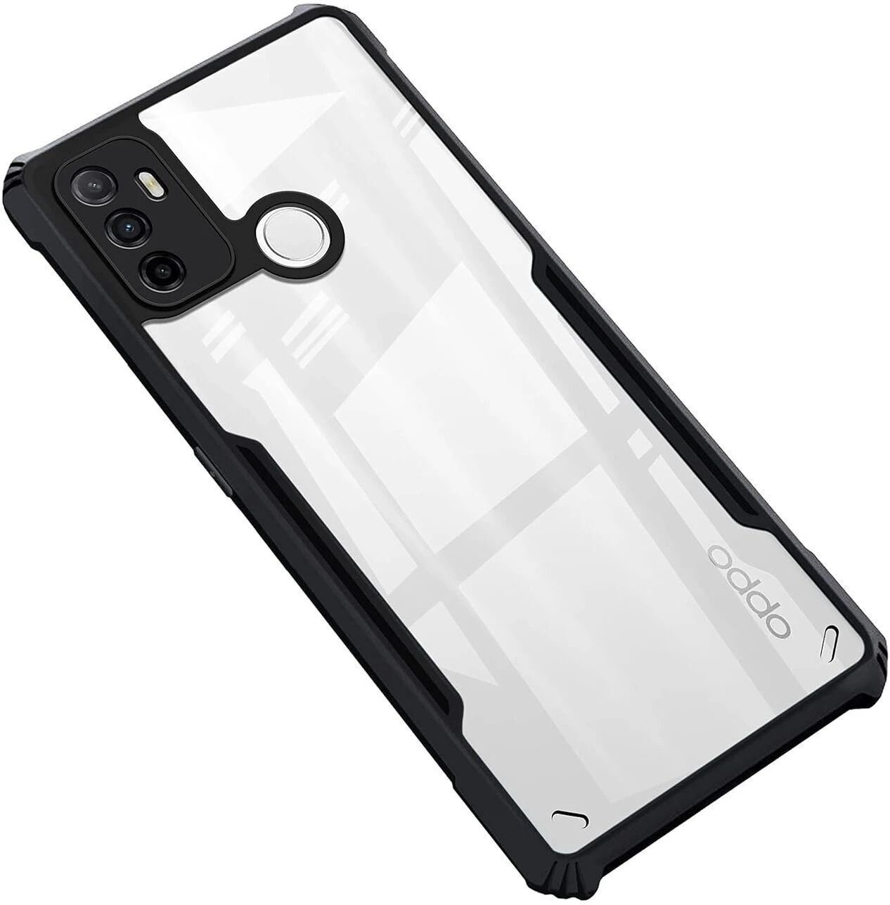Micvir Back Cover for OPPO A53 (Transparent, Black, Shock Proof, Polycarbonate, Pack of: 1)