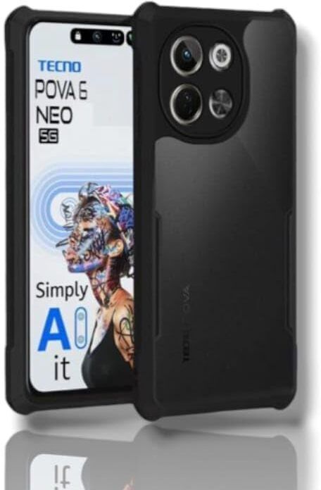 Micvir Back Cover for Tecno Pova 6 Neo 5G (Transparent, Black, Shock Proof, Polycarbonate, Pack of: 1)