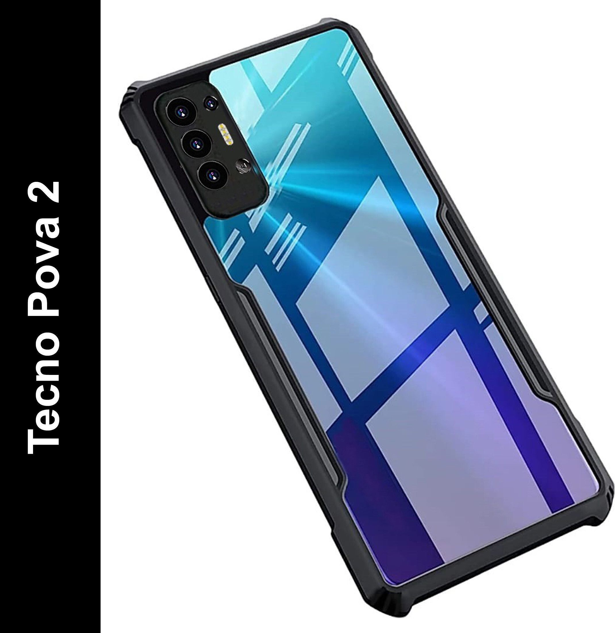Micvir Back Cover for Tecno Pova 2 (Transparent, Black, Shock Proof, Polycarbonate, Pack of: 1)