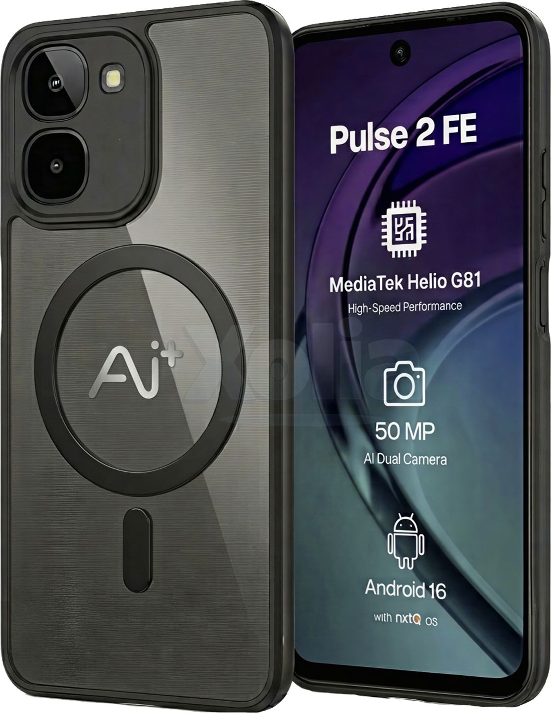 Xolia Back Cover for Ai+ Pulse 2 FE (Black, Shock Proof, Polycarbonate, Silicon, Pack of: 1)