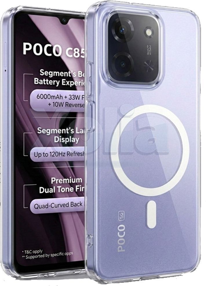 Xolia Anti Yellow Back Cover for Poco C85 5G (Transparent, Anti-Yellow, Polycarbonate, Pack of: 1)