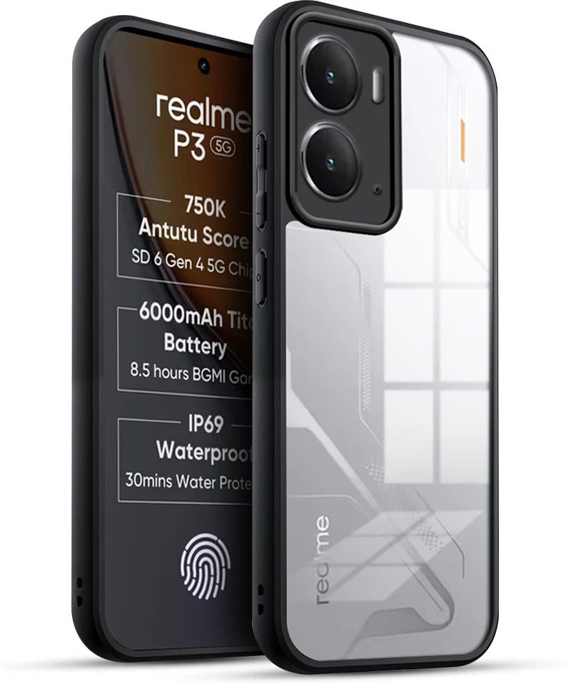 Micvir Back Cover for realme P3 5G (Transparent, Black, Shock Proof, Plastic, Silicon, Pack of: 1)